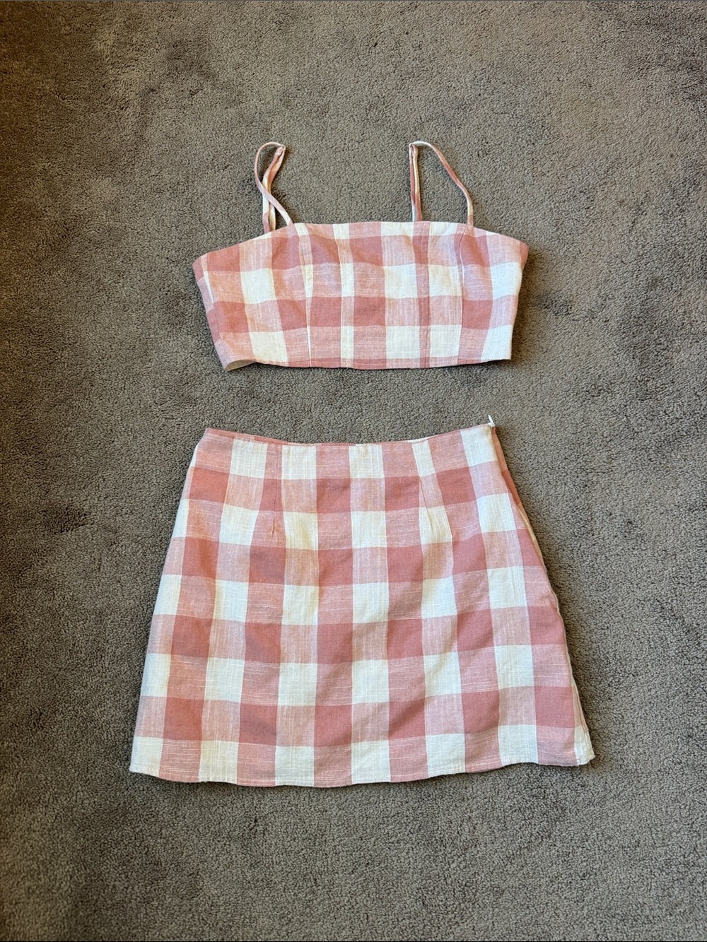 Forever 21 Pink Gingham Two Piece Set Size M/S Crop Top Mini Skirt